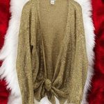Alberto Makali  Gold Shimmer Knit Tie Front Long Sleeve Chic Cardigan Size L Photo 0