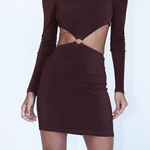 Princess Polly NEW Henley Mini Dress Cutout Brown Women’s 12 Photo 0