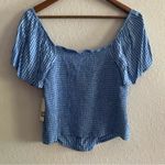 SO  Junior’s Blue Plaid Cropped Front Lace Up Top Flutter Sleeves Size XL Photo 2