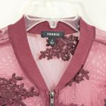 Torrid  Plus Size 2X Jacket‎ Mesh Bomber Jacket Floral Embroidered Burgundy 1209 Photo 8