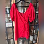 Abercrombie & Fitch Abercrombie Tall Linen mini wrap dress Puff short Sleeves tie front vneck Photo 1