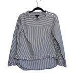 J.Crew 100% Cotton Navy Blue & White Striped Funnel Button Neck Top Photo 1