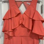 Trina Turk Size 4 Jumpsuit Josephine Coral Ruffle Cold Shoulder Trouser Coral Photo 4