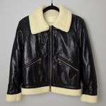 Jonathan Simkhai Black‎ Vegan Leather Sherpa Aviator Jacket XS Black Photo 3