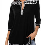 Urban Coco  Black & White Embroidered Half Sleeve Tunic Top NEW L Photo 0