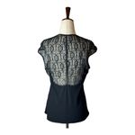 Helmut Lang  Black Puckered Lace Detail Scoop Neck Short Cap Sleeve‎ Top Size M Photo 3