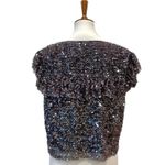 Altar'd State  Medium Top babydoll Sequin Blouse Y2K Ruffle Shirt Gunmetal Grey Photo 4