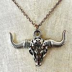 Freedom silver tone bull head cow skull pendant necklace Photo 0