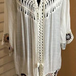 Oliver Large Cardigan Boho Fringe Crochet Open Front‎ Swimsuit Cover Up Beach White Photo 0