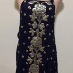 Ark & Co. gold sequined floral dark navy blue dress woman size SMALL Photo 1