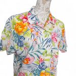 Liz Claiborne Hawaiian T Shirt Floral Tropical Vacation Button Up Size Large Photo 3