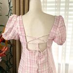 ZARA  Textured Plaid Midi Dress with Side Slit in Pink / White Photo 11