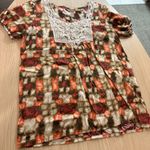 Art And Soul Blouse Small Geometric Print Embroidered Front Panel Short Sleeve Brown Photo 0
