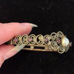 Hobe Brass, Pearl, Pink Stone Bracelet Vintage Gold Photo 5