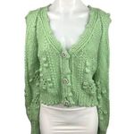 Sunday Up Green V Neck Popcorn Crochet Knit Button Down Cardigan Sweater Top S Photo 0
