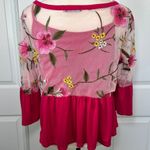 cha cha vente Y2K Sheer Embroidered Floral Pink Babydoll Top Built In Tank Size Small Photo 2