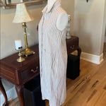 Comfy Cotton Tan White Striped Shirt Dress New Midi Size XS Photo 5