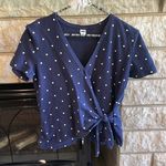 Old Navy  tie front short sleeve shirt blue white polka dot XS Photo 0