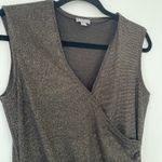 Ann Taylor  Sleeveless Metallic Faux Wrap Top Brown Gold Sparkle Size Smal Photo 1