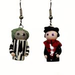 Beetlejuice & Lydia Lego Earrings – Handmade – Halloween/Goth Vibes Black Photo 2