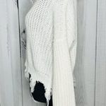 Love Tree  Sz Small Cable Knit Crop Slouchy Fit White Sweater Distressed Fringe Photo 3