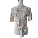 Love Vintage Crop V Neck Top Blouse Floral Romantic Open Tie Back Ivory Size S Photo 2