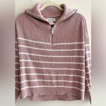 Rachel Zoe Light Pink and White Striped Ribbed Quarter-Zip Sweater, Size Small Photo 3