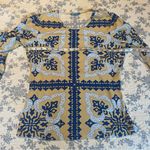 J. McLaughlin  Catalina Cloth Beige and Blue Geometric Design Top Size Medium Photo 4