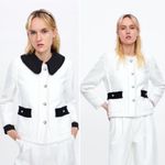 ZARA  Tweed Weave Blazer Jacket W/ Bejeweled Buttons White NEW Photo 7