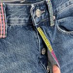 Edwin Cutoff Jean Shorts Rainbow Stiching Blue Frayed Denim Womens 24 New Photo 2