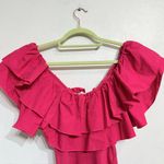 ZARA  Hot Pink Ribbed knit Poplin Ruffle Bodysuit Sz S Photo 7