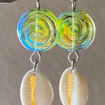 Handmade quality Czech glass beads snail shell & natural cowrie seashell dangle earrings 🌀💕 Photo 1