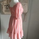 Smocked Puff Sleeve Square Neck Gauze Textured Spring Summer Dress Pink Photo 5