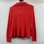 Anthropologie  Maeve Winterscape Ribbed‎ Red Orange Long Sleeve Peplum Ruffle Top Photo 5