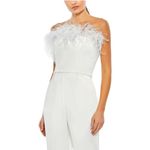 Mac Duggal NEW Style 68146 White Strapless Jumpsuit with Feather Trim Size 2 NWT Photo 2