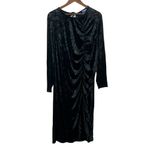 Future Collective Dress Womens 1X Black Velvet Midi Ruched Long Sleeve Open Back Photo 2