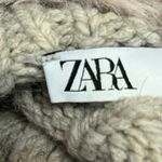 ZARA Gray Faux Fur Collar Cable Knit Long Sleeve Cropped Cardigan Sweater Sz S Photo 2