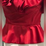 Muse Satin 3D Carnation Ruched Sweetheart neck one shoulder peplum Top NWT size0 Red Size 0 Photo 2