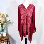 Johnny Was Rona Embroidered Cupro Tunic Top Burgundy Boho Size Medium🧡 Photo 10
