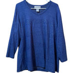 Cathy Daniels Women Size Large Blue Sweater Embellished Stretch V Neck Classic Photo 0