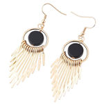 Gold Tone Black Circle Dangle Earrings Boho Chandelier Fringe Statement New Photo 0
