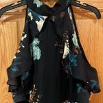 ZARA Floral Print Satin Ruffle Halter Jumpsuit with Waist Slits Size Small Photo 6