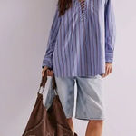 Free People  | We the Free Lisbon Tunic in Blue Multi Striped Popover | Small Photo 0