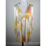 JAAF Organic Silk Mini Dress Aura Light Print V Neck Mini Dress Long Sleeve Pink Size L Photo 13
