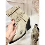 IRO Bonobal Buckled Suede Pointed Stacked Heel Ankle Boots Gray Women's 40 / 9.5 Photo 6