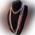 Tahari Elegant blue red white Beaded Necklace multi freestyle lightweight 90” Photo 3