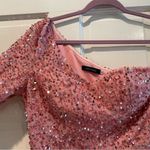 Giffnsetti Formal One Shoulder Long Sleeve High Split Maxi Pink Sparkle Medium Photo 0