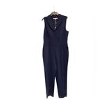 Trina Turk  Navy Sleeveless Zip Front Jumpsuit 12 NWT Notched Collar Ponte Knit Photo 2