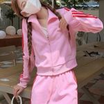 ZARA Pink and red stripes zip-up crop jacket Photo 1