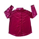 Long Sleeve L Fuchsia Pink Velvet Blouse Button down Shiny Satin 90s Party Top Size L Photo 1